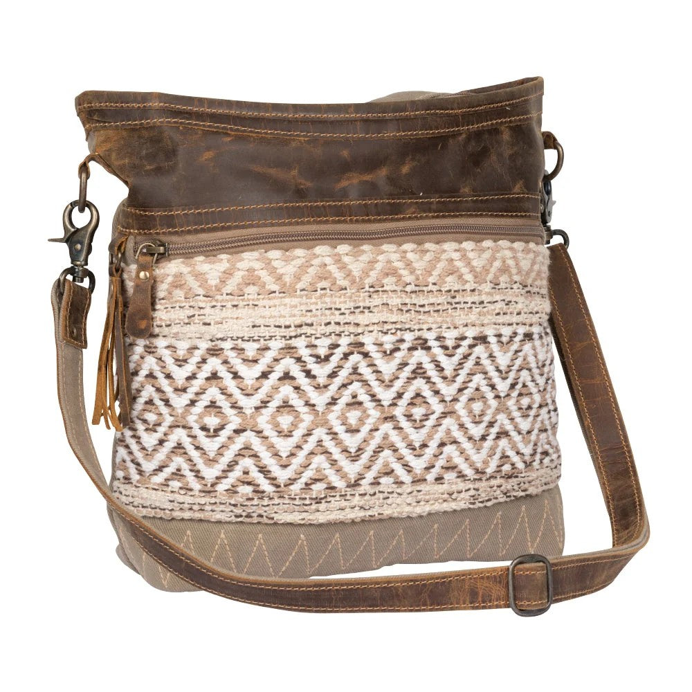 Rugged adjustable shoulder bag. Leather, Canvas and Woven Cotton
